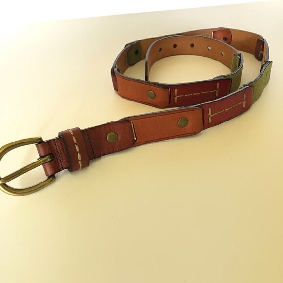 Fossil Stitched Links Multicolor Belt Large Brown Green - Picture 2 of 4